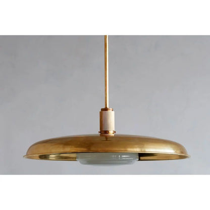 Hand-Spun Brass Pendant Light with Handblown Glass Shade in 5 Finishes – 16, 24 or 34 Inch Round Ceiling Light for Dining Room Kitchen