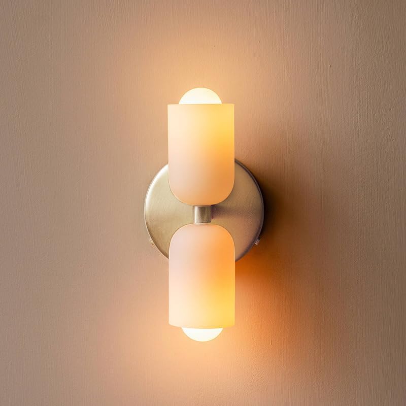 Iron & Glass Sconce Dual-Light Fixture for Bedroom Hallway Bathroom Parisian-Inspired Accent 10 in Tall E14 Socket 6 Finishes
