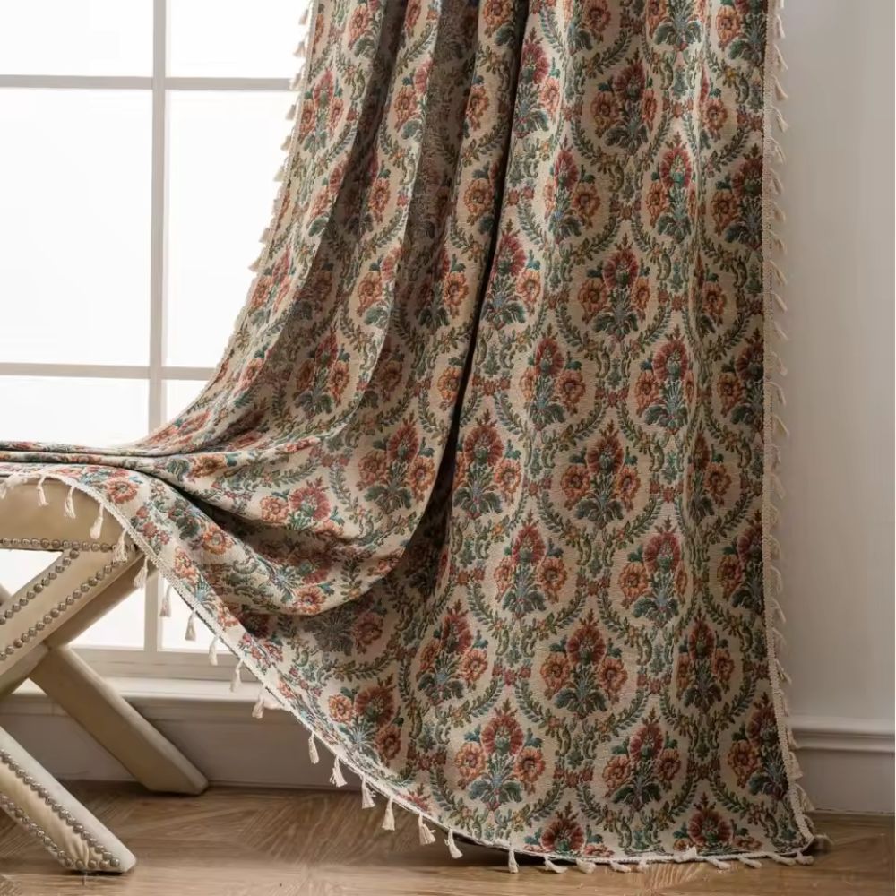 Botanical Window Drapes with Vintage Floral Print – Semi-Sheer Room Darkening Panels for Living Room, Bedroom & French Country Home Decor