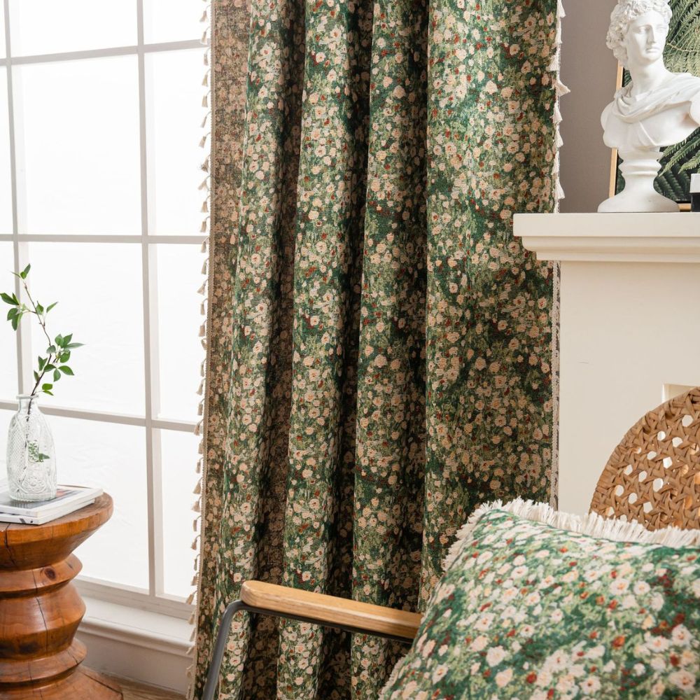 Botanical Window Drapes with Vintage Floral Print – Semi-Sheer Room Darkening Panels for Living Room, Bedroom & French Country Home Decor