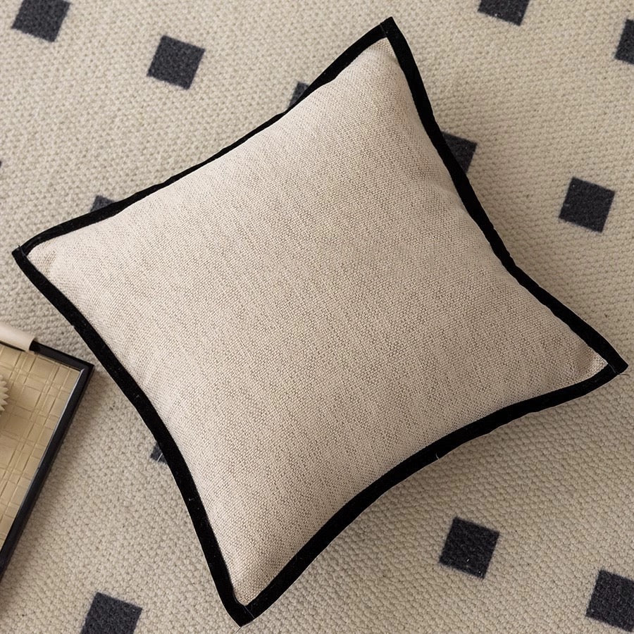 French Retro Jacquard Throw Pillow Cover with Black Piping – Decorative Pillow Cover