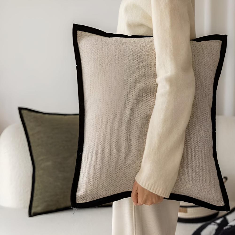 French Retro Jacquard Throw Pillow Cover with Black Piping – Decorative Pillow Cover