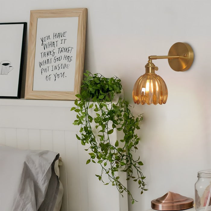 Adjustable Glass Sconce 8-Inch Tulip Shade for Bedroom Hallway Living Room Corner Accent Lighting E27 Socket Rotatable Design