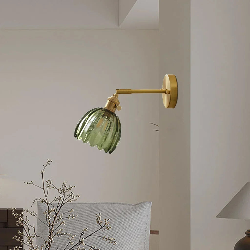 Adjustable Glass Sconce 8-Inch Tulip Shade for Bedroom Hallway Living Room Corner Accent Lighting E27 Socket Rotatable Design