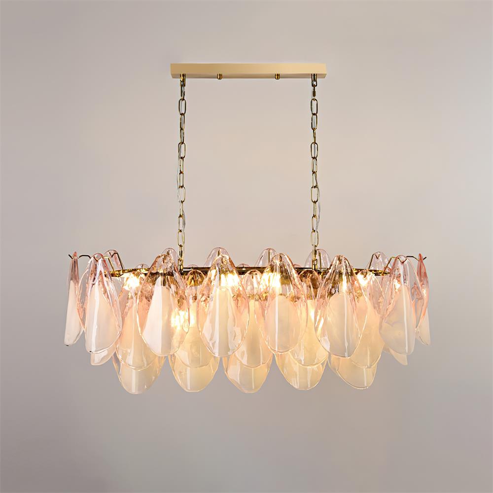 Tiered Glass Petal Ceiling Light Gold Metal Frame for Dining Rooms Living Rooms Foyers Adjustable 20-39 Inch Multi-Level Ambient Fixture