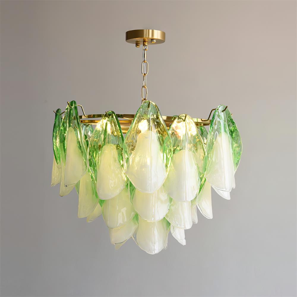 Tiered Glass Petal Ceiling Light Gold Metal Frame for Dining Rooms Living Rooms Foyers Adjustable 20-39 Inch Multi-Level Ambient Fixture