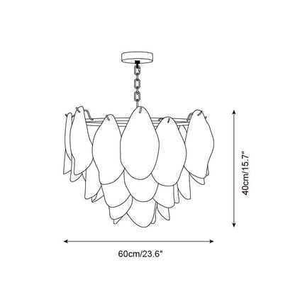 Tiered Glass Petal Ceiling Light Gold Metal Frame for Dining Rooms Living Rooms Foyers Adjustable 20-39 Inch Multi-Level Ambient Fixture