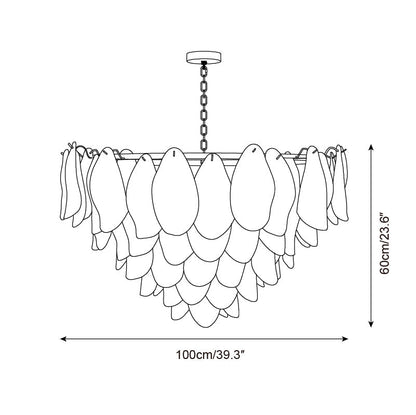 Tiered Glass Petal Ceiling Light Gold Metal Frame for Dining Rooms Living Rooms Foyers Adjustable 20-39 Inch Multi-Level Ambient Fixture