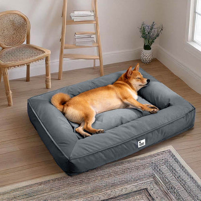 Raised-Edge Bolster Dog Bed with Joint-Relief Foam & Liquid-Proof Cover for Large Breeds