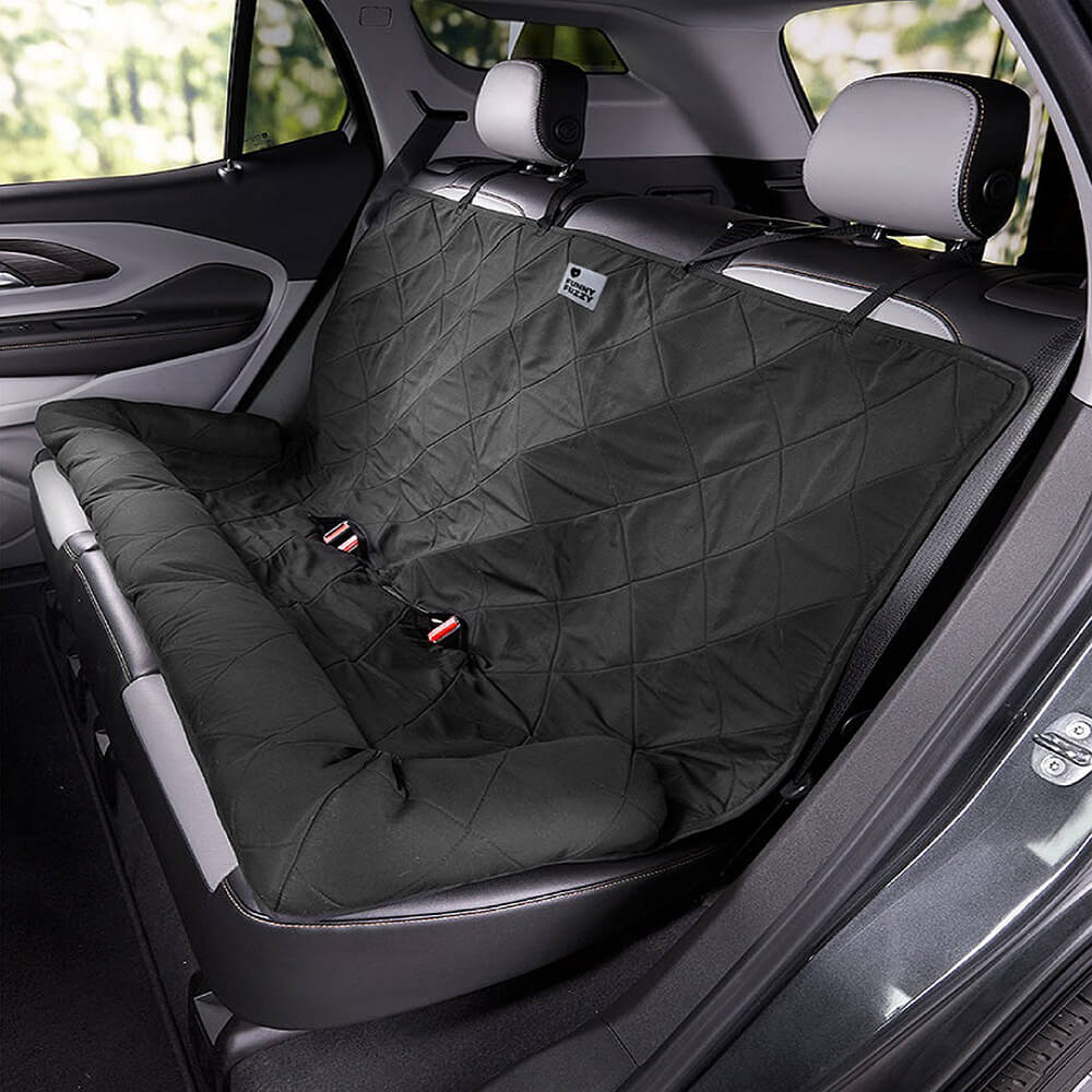 Padded Pet Car Seat Cover Protector with Bolsters for Back Seat – Quilted Waterproof Auto Bench Liner for Dogs & Cats
