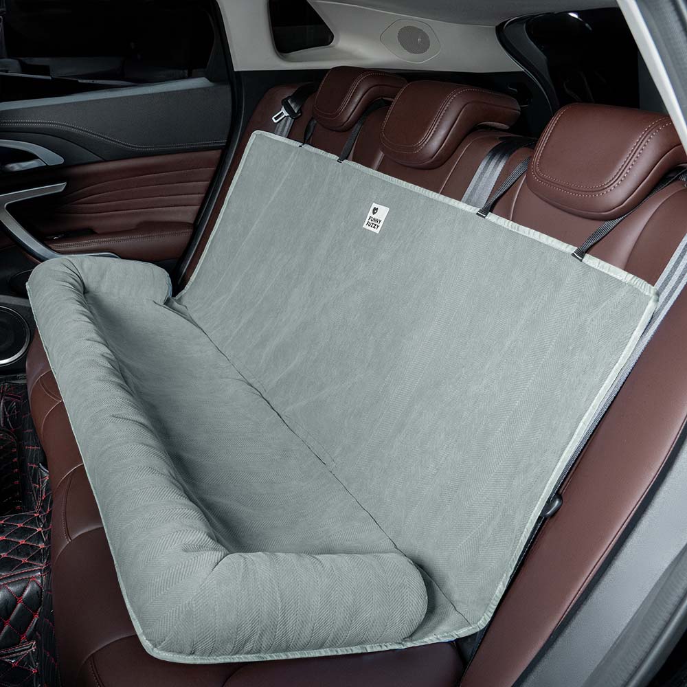 Padded Pet Car Seat Cover Protector with Bolsters for Back Seat – Quilted Waterproof Auto Bench Liner for Dogs & Cats