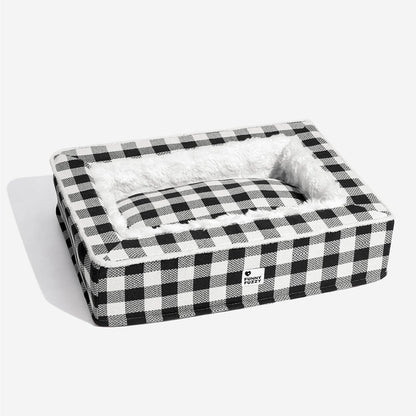 Plaid Raised-Edge Dog Bed with Memory Foam Bolster Support for Calming Sleep | Small to Extra Large Sizes | Classic Checkered Pattern Pet