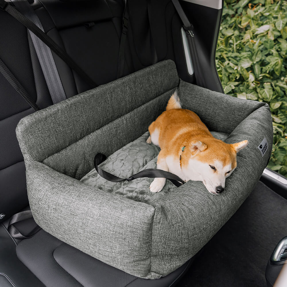 Padded Dog Car Seat Cover with Safety Tethers for Sedans & SUVs – Washable Canvas Bolster Protector for Medium to Large Dogs