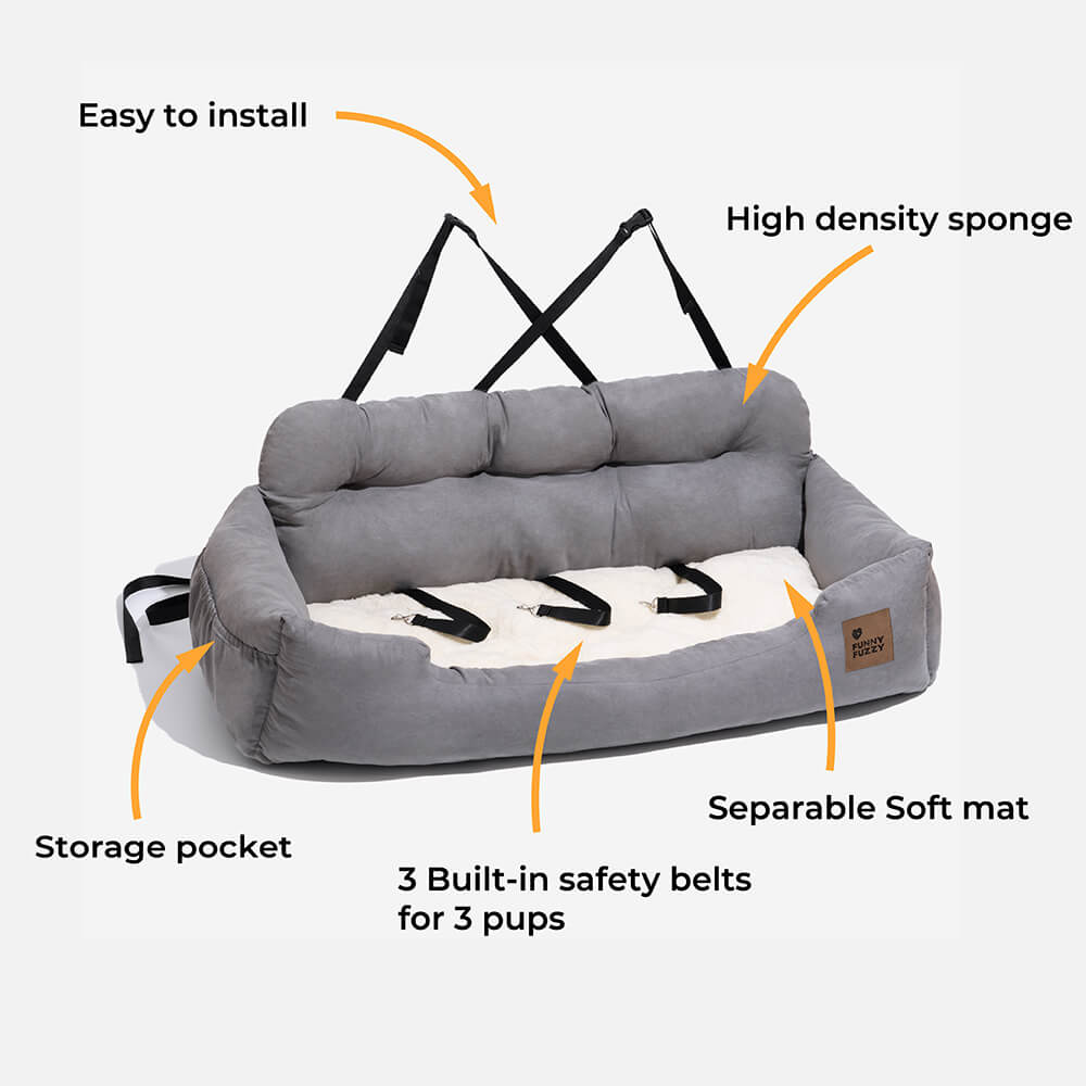 Dog Car Seat Cover for Back Seat – Padded Travel Hammock for Medium & Large Dogs with Safety Tethers & Storage Pockets