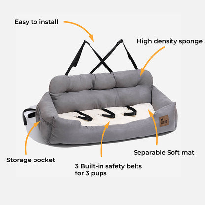 Dog Car Seat Cover for Back Seat – Padded Travel Hammock for Medium & Large Dogs with Safety Tethers & Storage Pockets