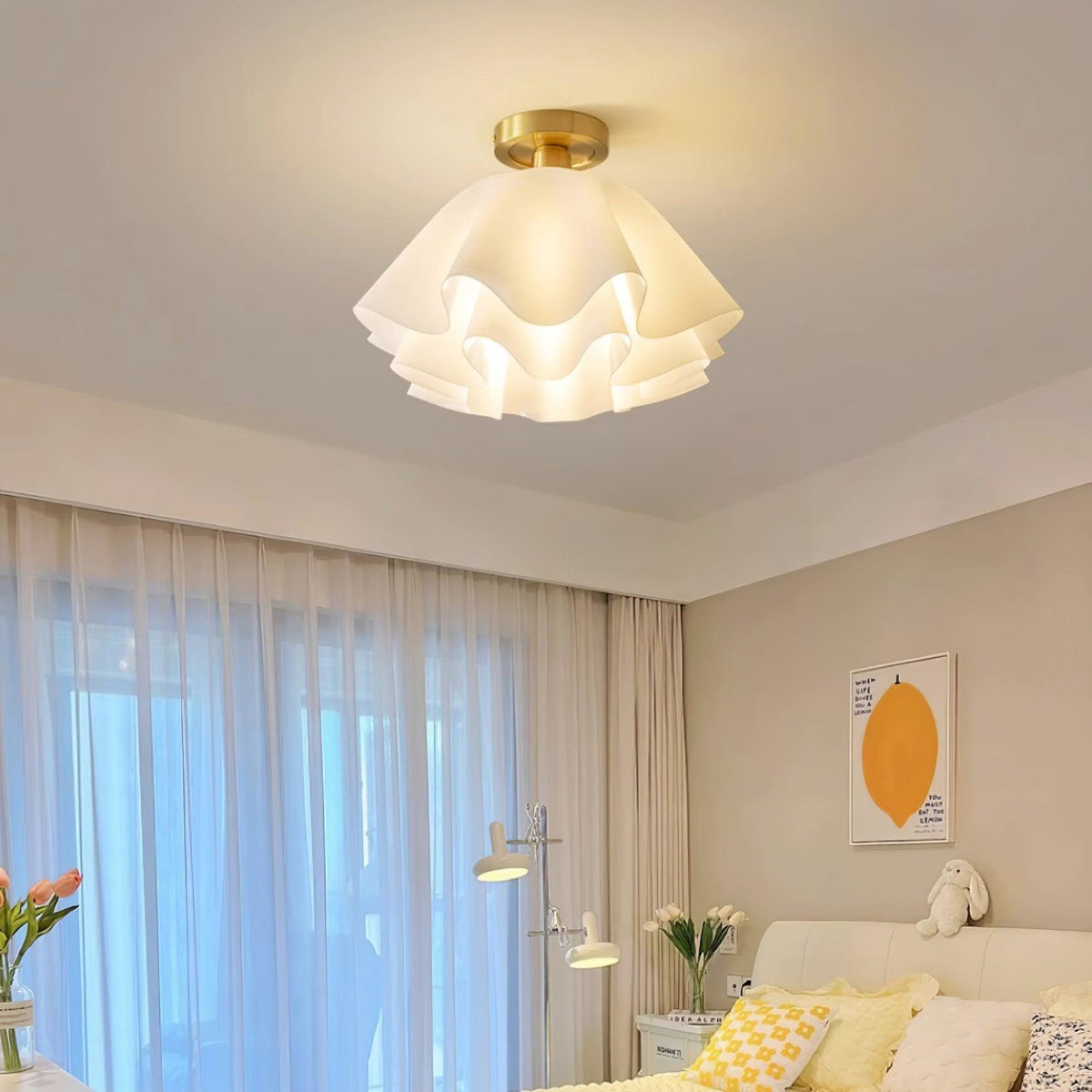 Flush Mount Acrylic Folded Ceiling Light 12 in White for Bedroom Living Room Hallway Modern E27 LED Fixture Home Decor Overhead Lighting