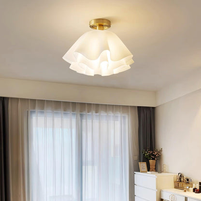 Flush Mount Overhead Light with Ribbed Polymer Shade and Metal Frame for Bedrooms, Hallways, Bathrooms | Home Lighting Fixture Dimmable Comp