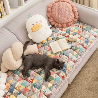 Quilted Cotton Furniture Protector Cover Anti-Slip Couch Cushion Pad for Sofa Chair Loveseat Pet-Friendly Washable Mat for Living Room