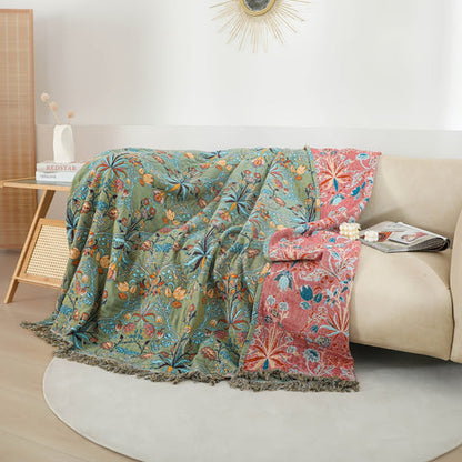 Willow Petal Blanket Throw - Pure Cotton, Reversible Floral Design