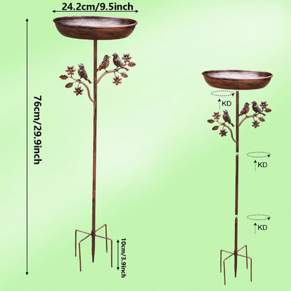Metal Bird Bath Bowl on Decorative Stake for Yard & Garden | Freestanding Water Station with Multi-Prong Ground Spike for Songbirds
