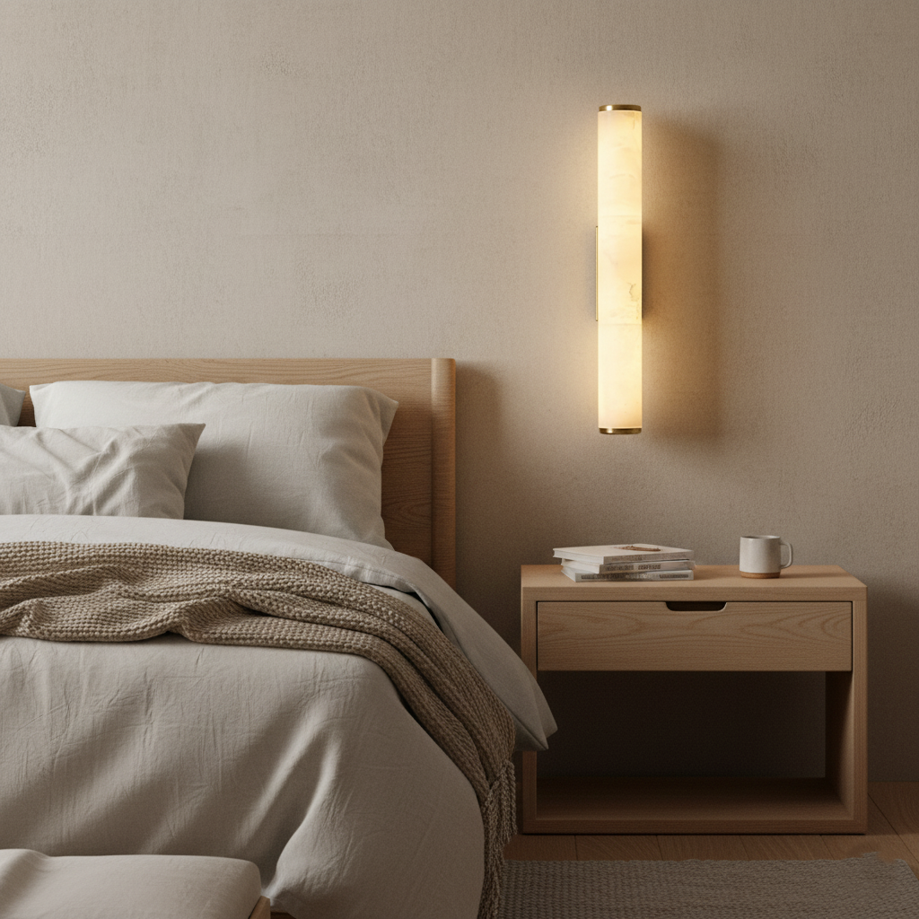 Vertical Stone & Metal Sconce with Soft LED Glow for Bedrooms, Hallways, and Living Rooms – Uplight Design to 31 Inches