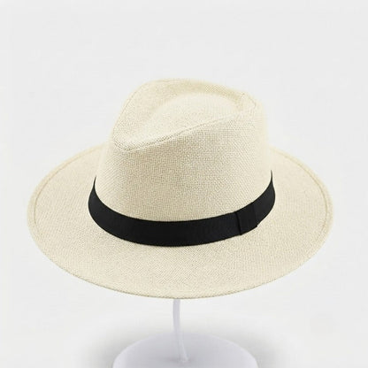 Woven Straw Fedora Hat with UPF Sun Protection Adjustable Fit Wide Brim Panama Style Summer Beach Travel Vacation Outdoor Resort Poolside