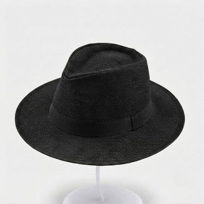 Woven Straw Fedora Hat with UPF Sun Protection Adjustable Fit Wide Brim Panama Style Summer Beach Travel Vacation Outdoor Resort Poolside
