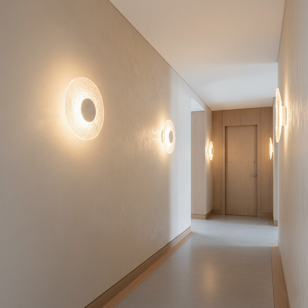 Round Stone Sconce with Acrylic Diffuser 12 Inch LED Warm White or Tri-Color Indoor Accent Light for Bedrooms Entryways Modern Interiors Nat