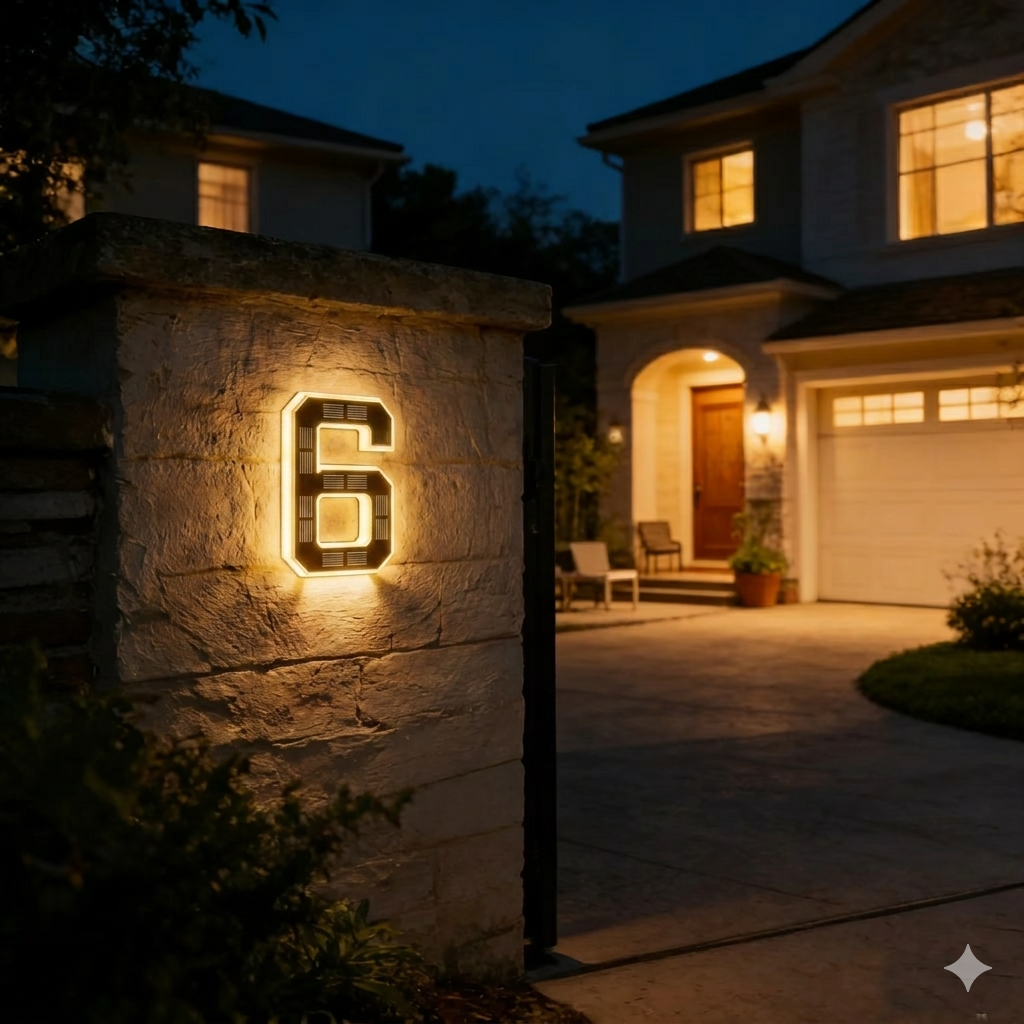 Solar House Number Sign with Auto-Illuminated LED for Night Visibility – Weather-Resistant Outdoor Address Plaque