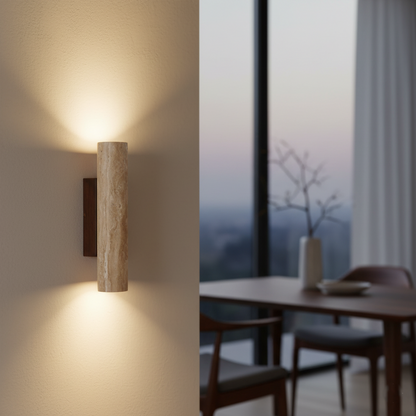 Travertine Stone Sconce Dual-Direction Light 12.6 Inch Vertical Fixture Natural Beige E27 Socket for Bedrooms Hallways Staircases Living Roo