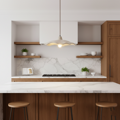 Concrete Hanging Light 16-Inch Organic Petal Shape for Dining Room Kitchen Island Bedroom Wabi-Sabi Style Adjustable Cord LED Compatible Mod