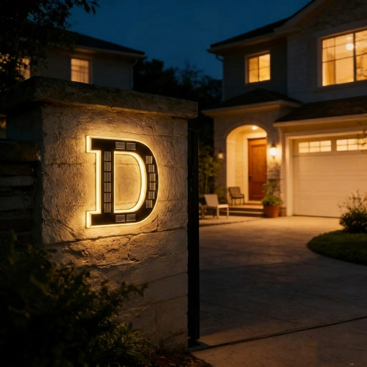 Solar-Powered Illuminated House Number Sign Auto-On Dusk LED Address Plaque Weatherproof Outdoor for Home Entrance 0-9 A-D