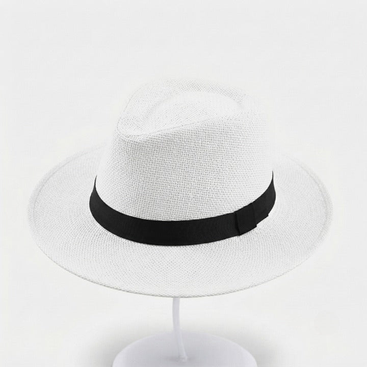 Woven Straw Fedora Hat with UPF Sun Protection Adjustable Fit Wide Brim Panama Style Summer Beach Travel Vacation Outdoor Resort Poolside
