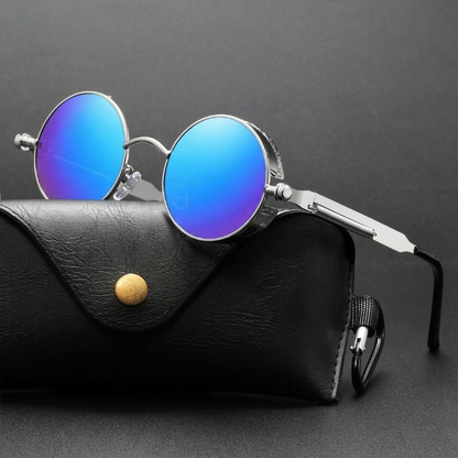 Vintage Round Sunglasses Polarized UV400 Protection Metal Frame Gothic Industrial Design for Men Women Everyday Outdoor