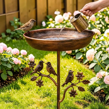 Metal Bird Bath on Garden Stake with Vintage Copper-Tone Finish for Yard & Patio, Easy Assembly Outdoor Birdbath Bowl for Songbirds