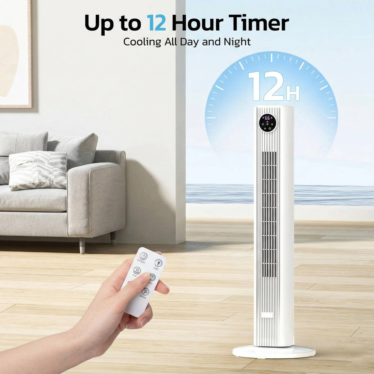 Tower Fan with Remote Control 4-Speed Oscillating Bladeless Air Circulator Quiet Sleep Mode 12-Hour Timer for Bedroom Living Room