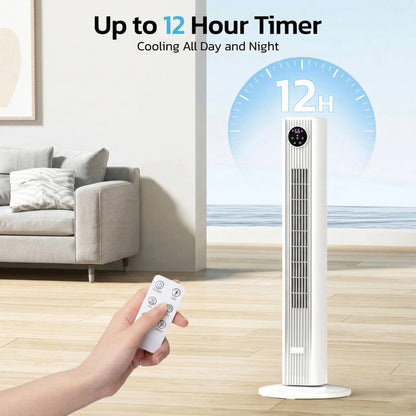 Tower Fan with Remote Control 4-Speed Oscillating Bladeless Air Circulator Quiet Sleep Mode 12-Hour Timer for Bedroom Living Room