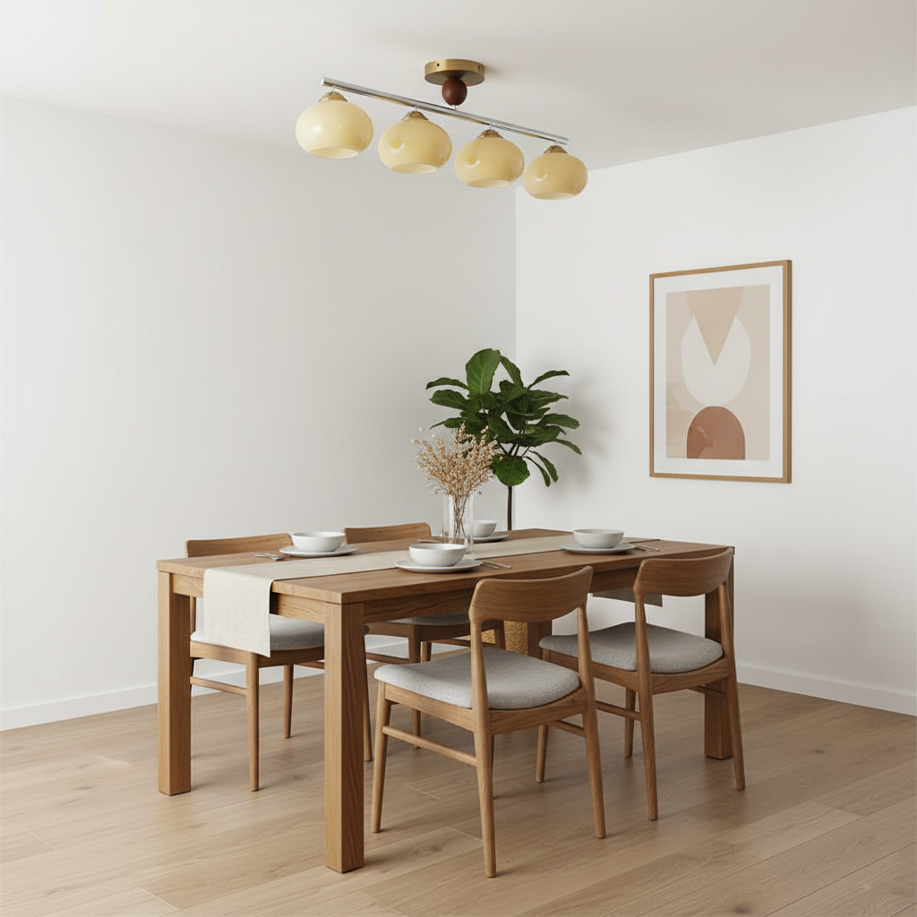 Four-Light Linear Island Pendant with Mixed Glass Shades for Kitchen & Dining Room – Metal & Glass Modern Fixture
