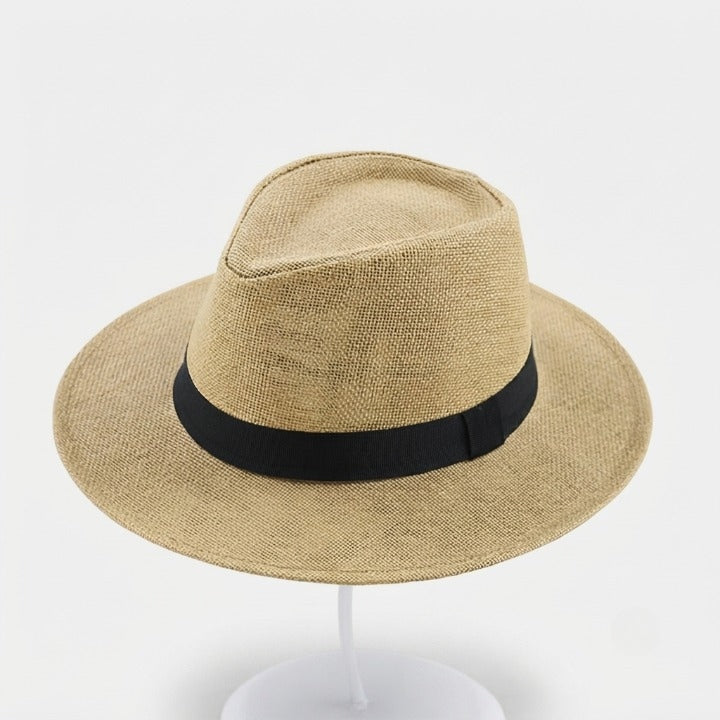 Woven Straw Fedora Hat with UPF Sun Protection Adjustable Fit Wide Brim Panama Style Summer Beach Travel Vacation Outdoor Resort Poolside