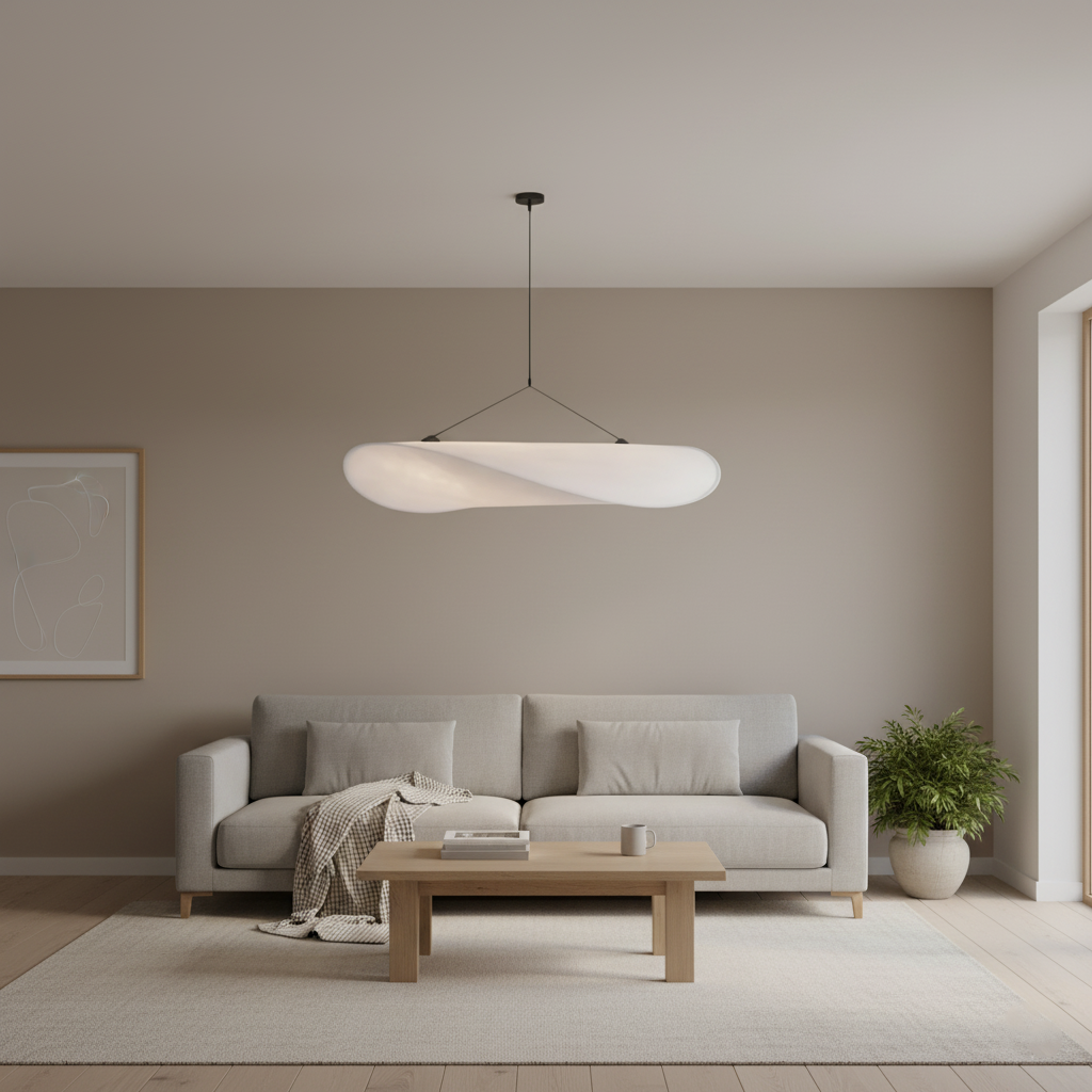Woven Silk Shade Hanging Lamp White 16-31 in Adjustable Cord Warm Ambient Glow for Dining Room Bedroom Living Room Modern Minimalist Ceiling