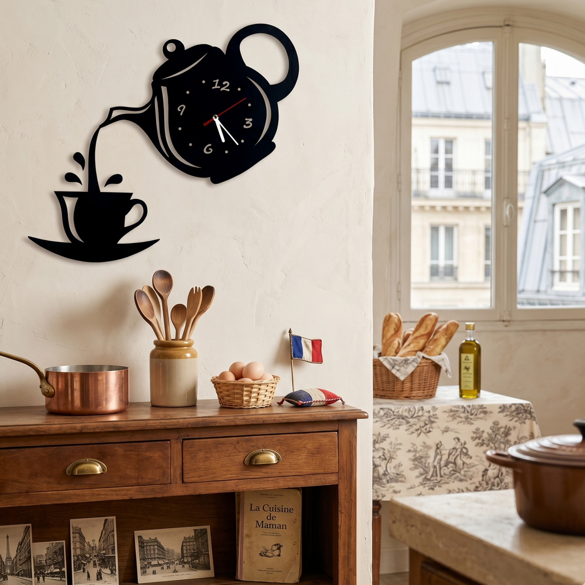 Marova Teapot Wall Clock - 3D Mirrored Acrylic, Silent Quartz Design