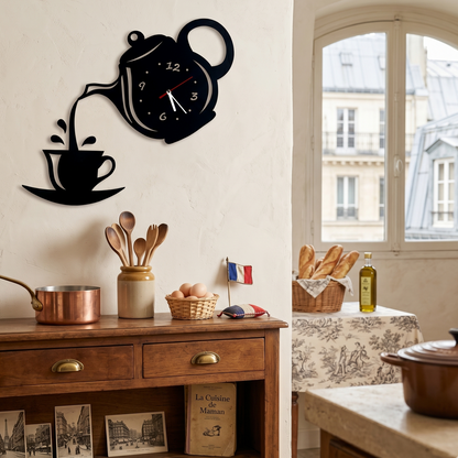 Marova Teapot Wall Clock - 3D Mirrored Acrylic, Silent Quartz Design
