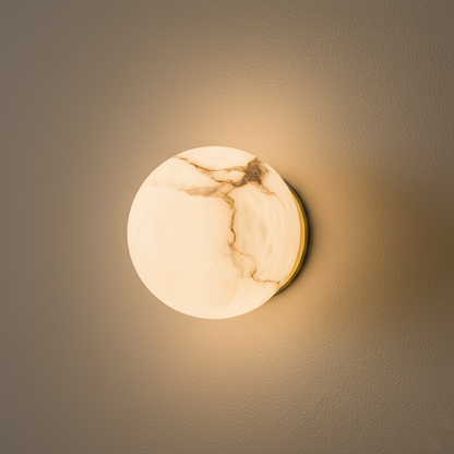 Compact Alabaster Sconce 5 in Globe Natural Stone Diffuser Modern Minimalist Lighting for Bedroom Hallway Entryway Accent Wall Mount Fixture