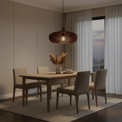 Wood Slat Ceiling Fixture Round Natural 17-Inch Japandi Style Above Table Island Ambient Hanging Light for Dining Kitchen Living Room