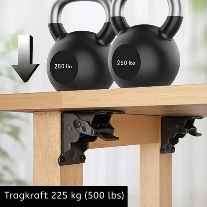 Heavy-Duty Steel Wall Bracket for Folding Tables and Workbenches – 496 lb Capacity, Auto-Lock Support, Space-Saving Design for Garage, Kitch