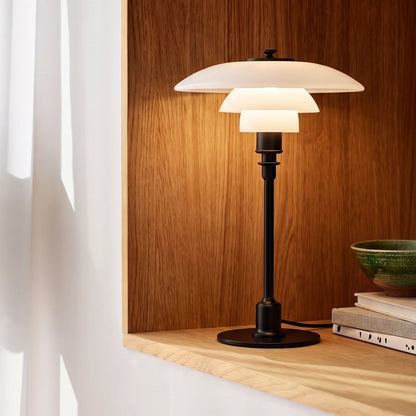 Modern Table Lamp with Triple Glass Shades – Sculptural Accent Light with Rotary Dimmer for Bedroom, Office & Living Room