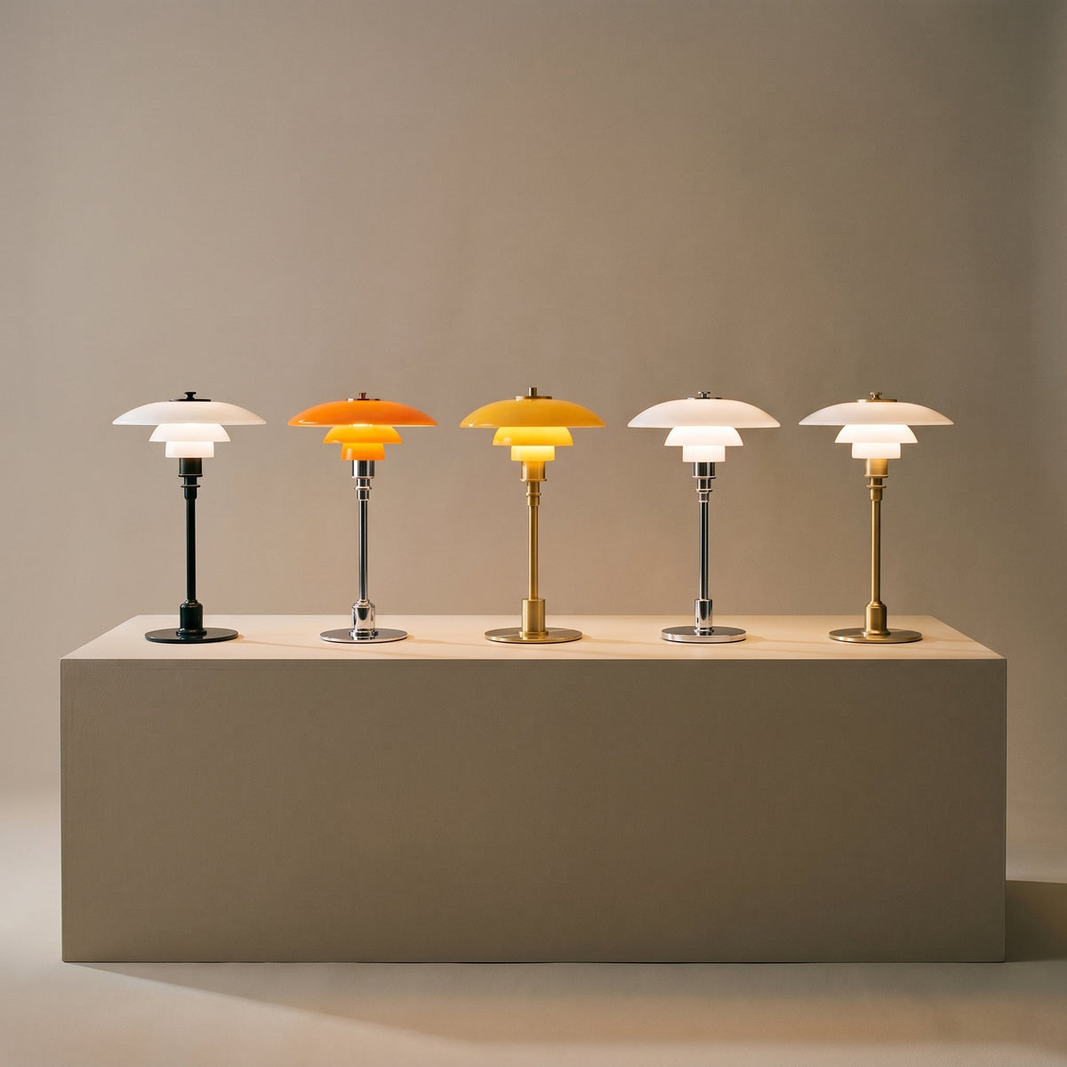 Modern Table Lamp with Triple Glass Shades – Sculptural Accent Light with Rotary Dimmer for Bedroom, Office & Living Room