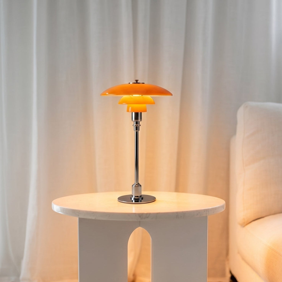 Modern Table Lamp with Triple Glass Shades – Sculptural Accent Light with Rotary Dimmer for Bedroom, Office & Living Room