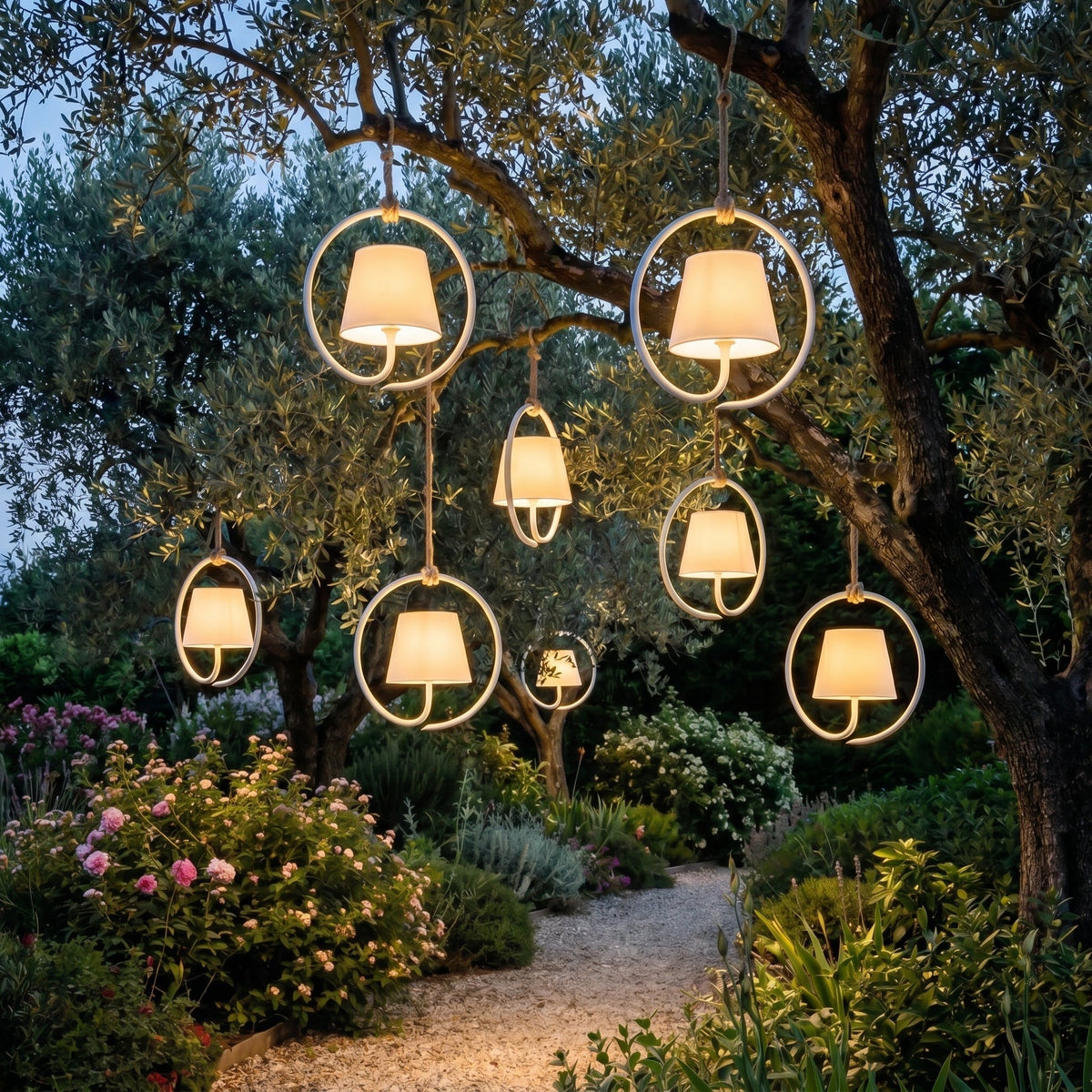 Rechargeable Outdoor Hanging Lantern with Jute Cord – Waterproof LED Pendant Light for Patio, Garden & Pergola