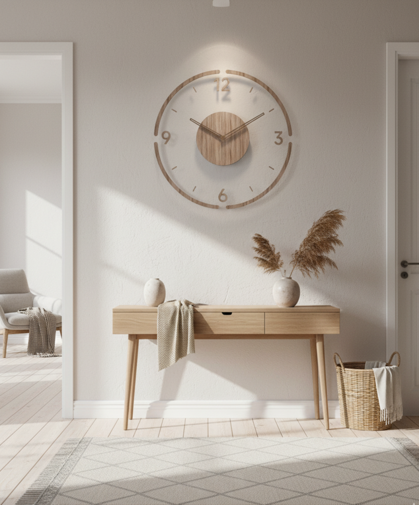 13.8-Inch Round Wooden Wall Clock with Silent Movement – Natural Wood Grain Finish for Living Room, Bedroom, Office – Nordic Minimalist